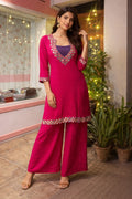 Fuchsia Mirror Work Kurta Palazzo Set