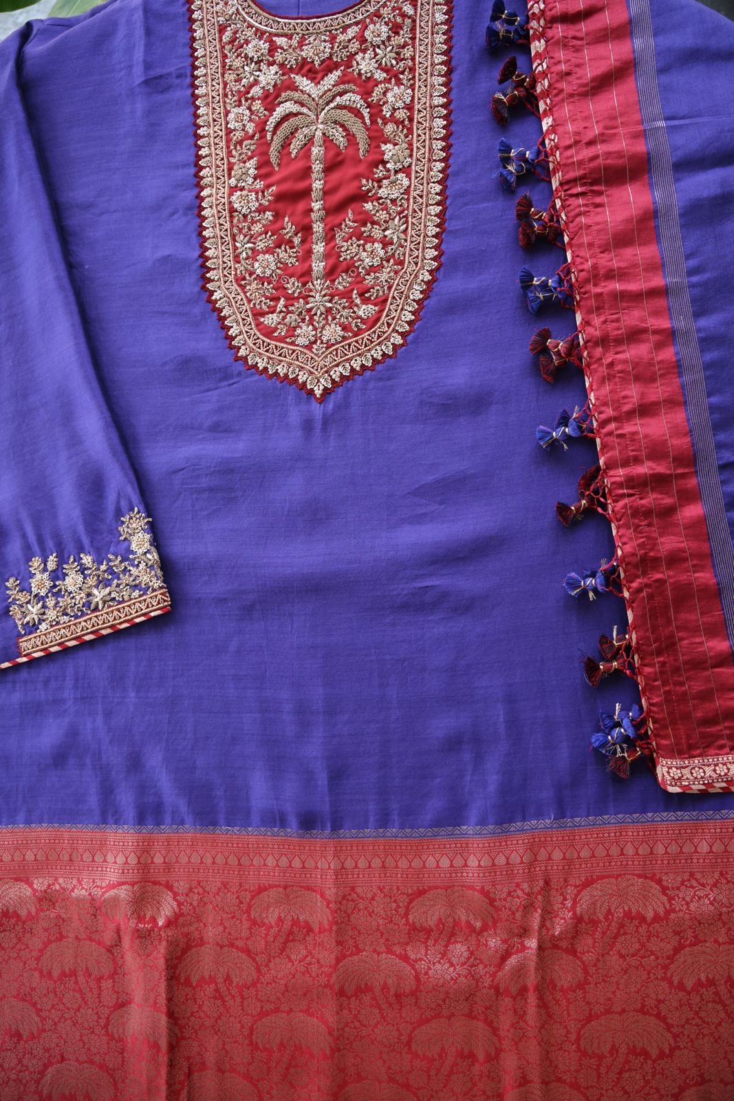 Sandhya Reddy - Purple Pure Silk Chanderi Handcrafted Semi-Stitched Suit Set with Zardozi and Sequin Work