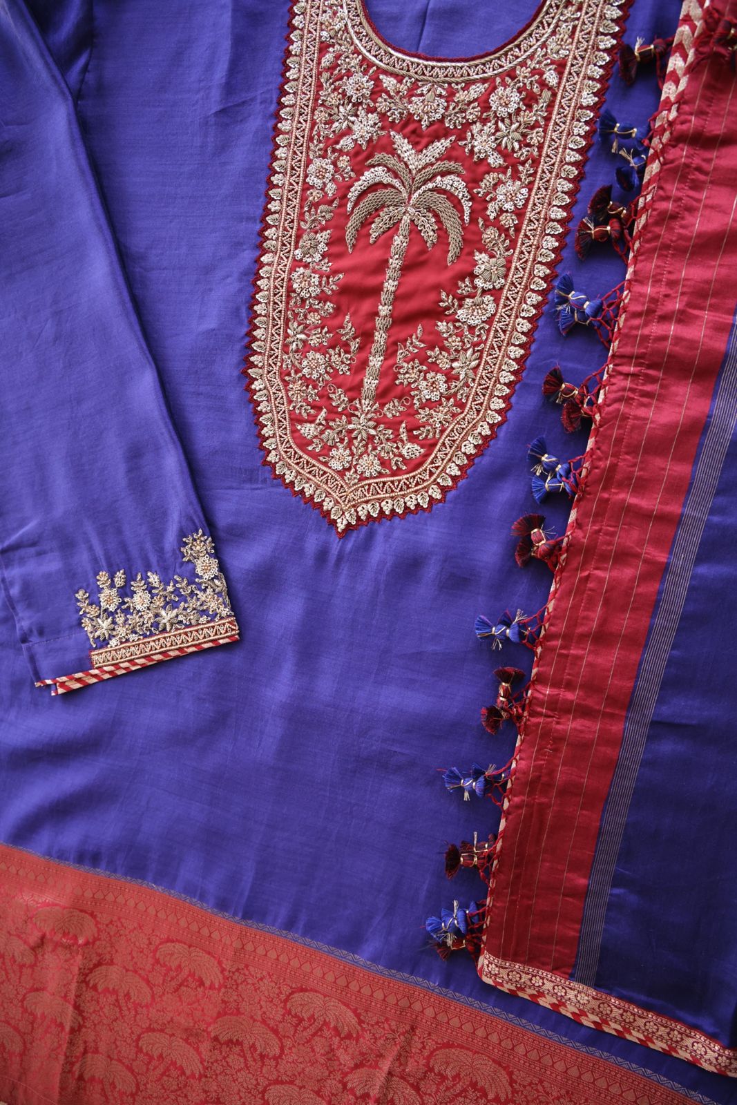 Sandhya Reddy - Purple Pure Silk Chanderi Handcrafted Semi-Stitched Suit Set with Zardozi and Sequin Work