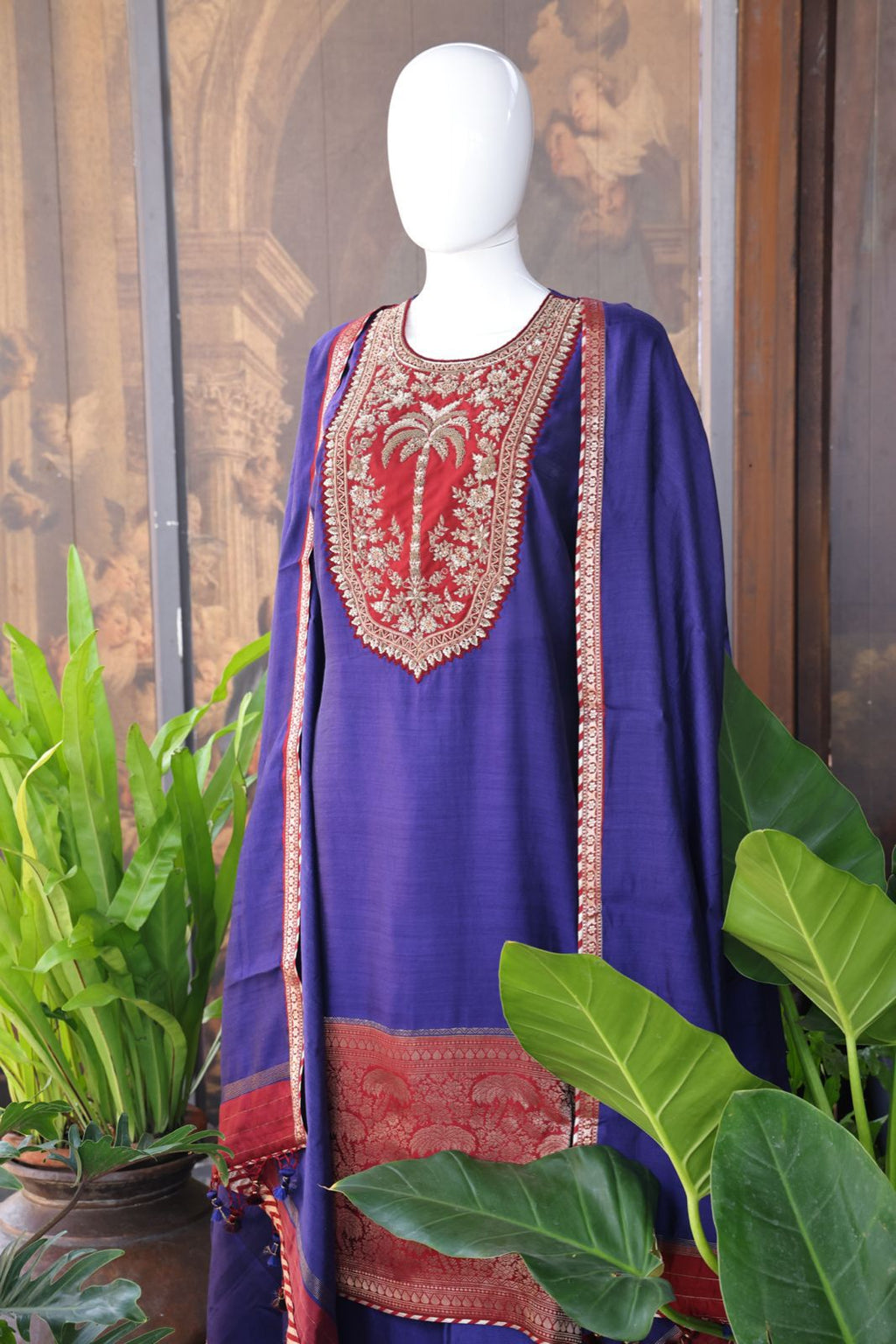 Sandhya Reddy - Purple Pure Silk Chanderi Handcrafted Semi-Stitched Suit Set with Zardozi and Sequin Work