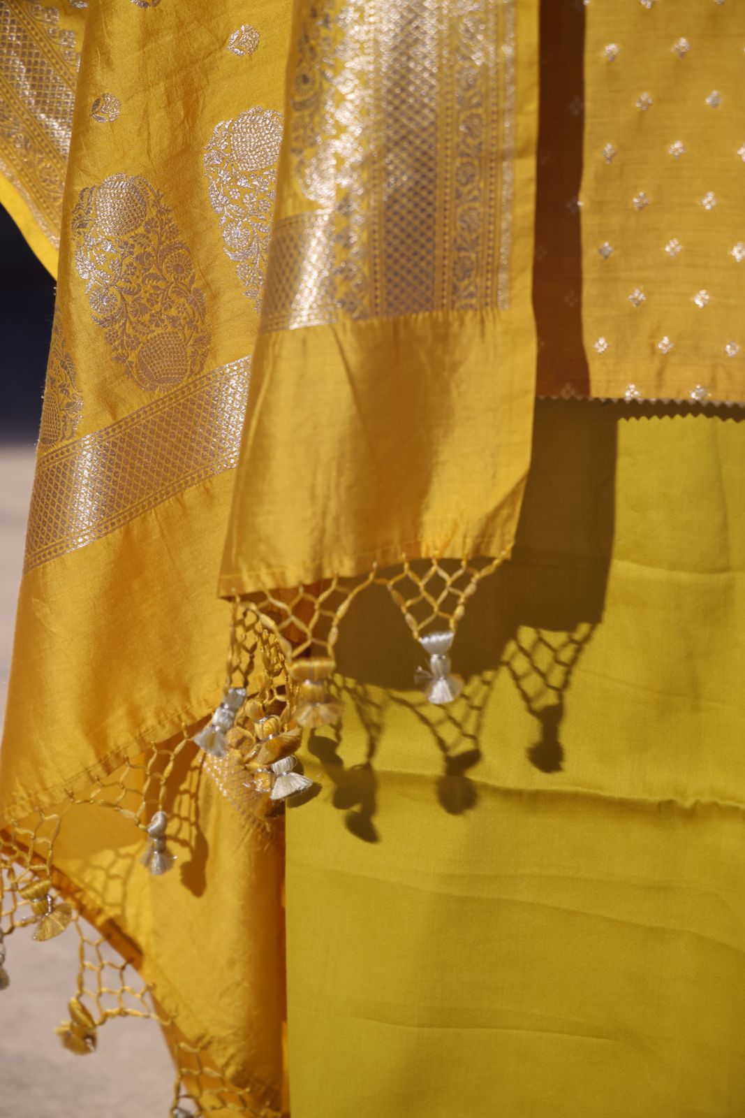 Sandhya Reddy - Golden Yellow Pure Silk Banarasi Semi-Stitched Suit Set with Zari and Resham Embroidery and Handwoven Banarasi Dupatta