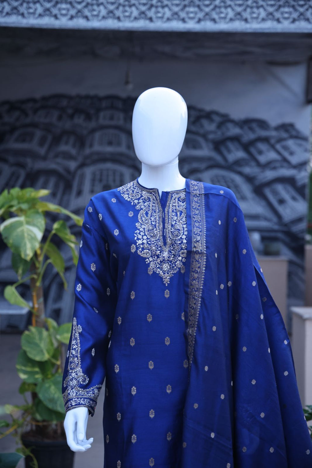 Sandhya Reddy - Royal Blue Pure Silk Banarasi Handloom Semi-Stitched Suit Set with Dabka, Sequin Handwork, Matching Woven Silk Dupatta and Lowers